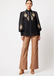 OnceWas II Florence cotton silk embroidered shirt - Black