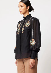 OnceWas II Florence cotton silk embroidered shirt - Black