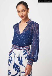 Oncewas II PHOENIX Chiffon Blouse - Lapis Spot