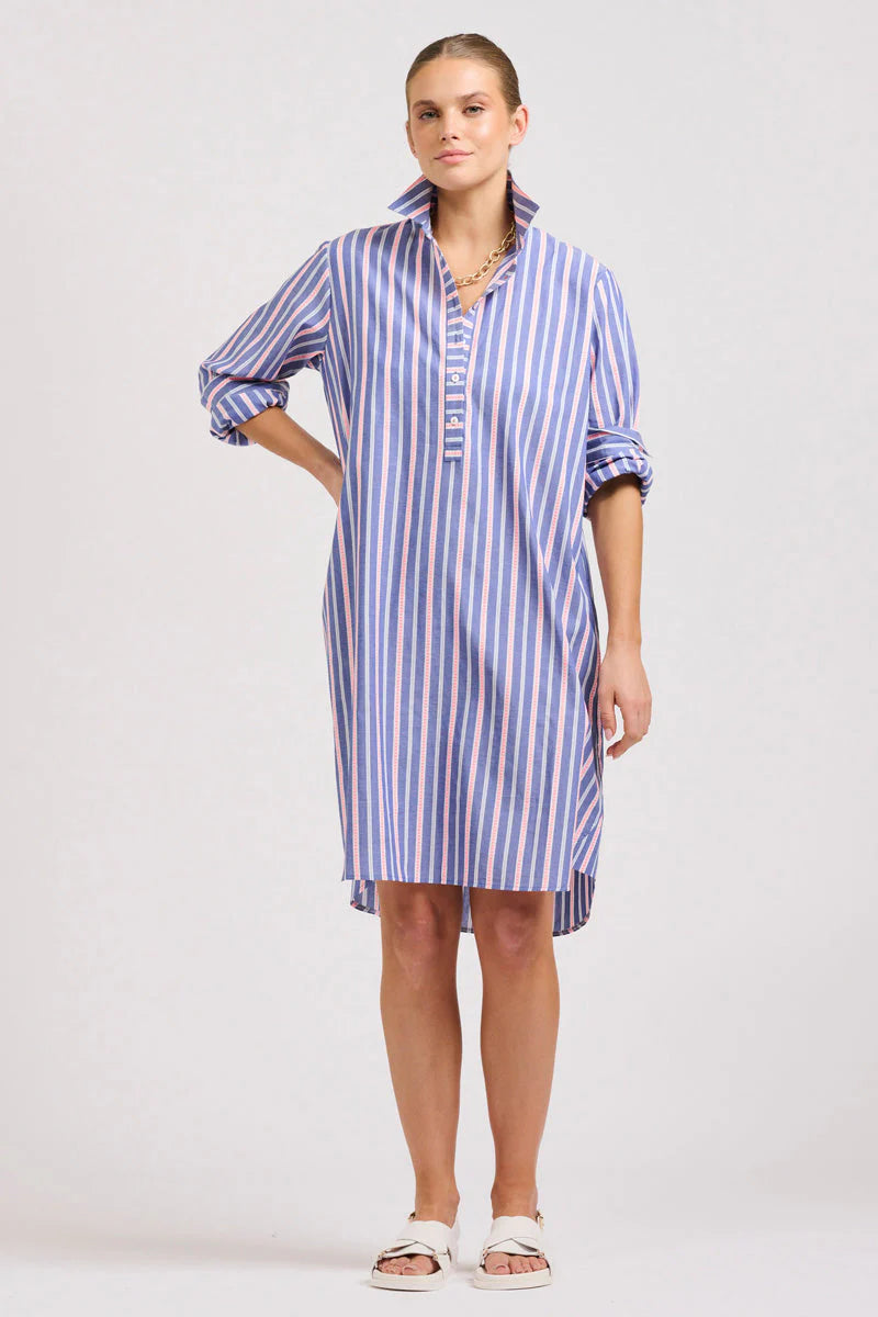 Shirty II THE POPOVER Shirt Dress - chambray/Pink Stripe