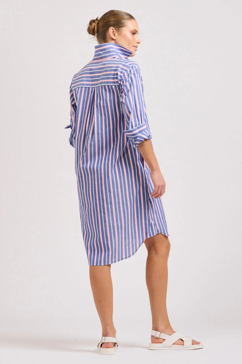 Shirty II THE POPOVER Shirt Dress - chambray/Pink Stripe