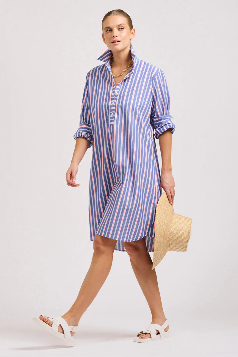 Shirty II THE POPOVER Shirt Dress - chambray/Pink Stripe