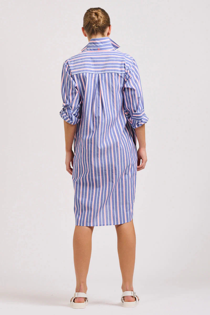 Shirty II THE POPOVER Shirt Dress - chambray/Pink Stripe