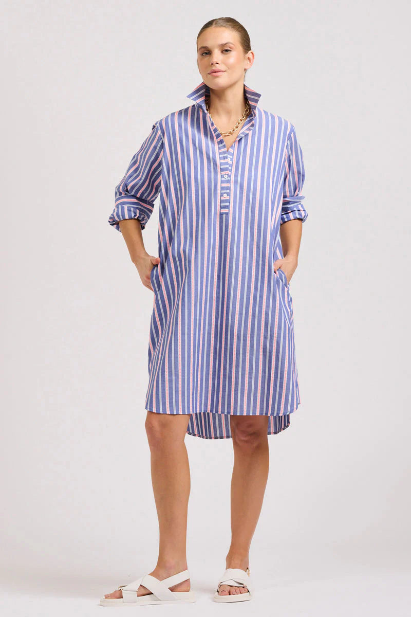 Shirty II THE POPOVER Shirt Dress - chambray/Pink Stripe