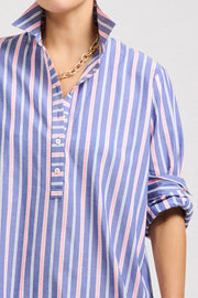 Shirty II THE POPOVER Shirt Dress - chambray/Pink Stripe