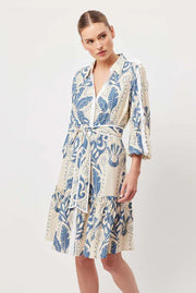 OnceWas II GRANADA Contrast Trim Shirt Dress - Del Sol Azure