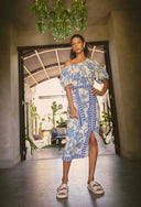 Zenobia Contrast Dobby Midi Skirt - Azure Mosaic