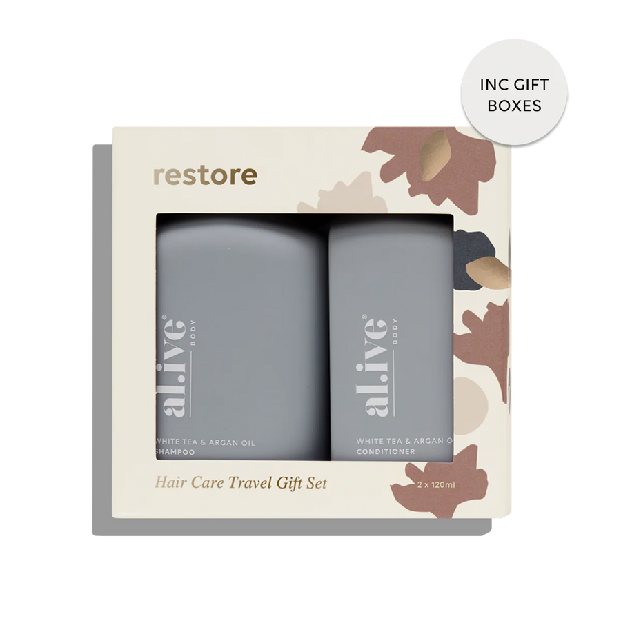 al.ive II RESTORE Hair Care Travel Gift Set - white tea & argan oil