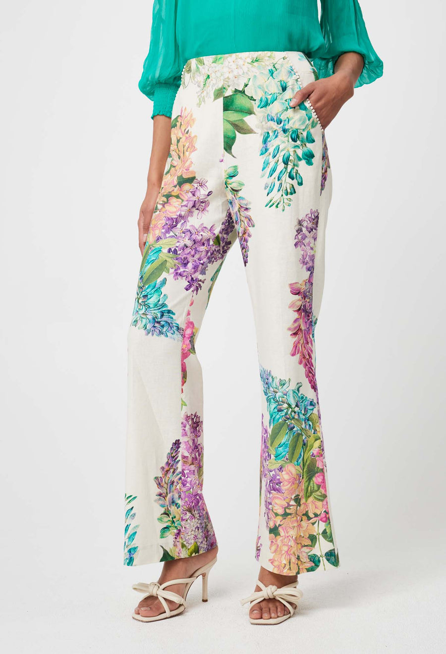 Oncewas II BAHIA Lace Trim Stretch Pant - Wisteria Alba Floral