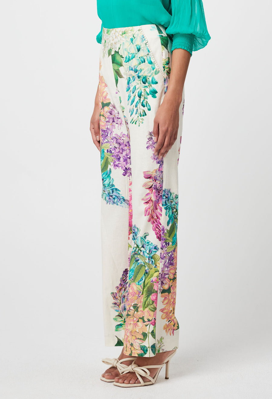 Oncewas II BAHIA Lace Trim Stretch Pant - Wisteria Alba Floral