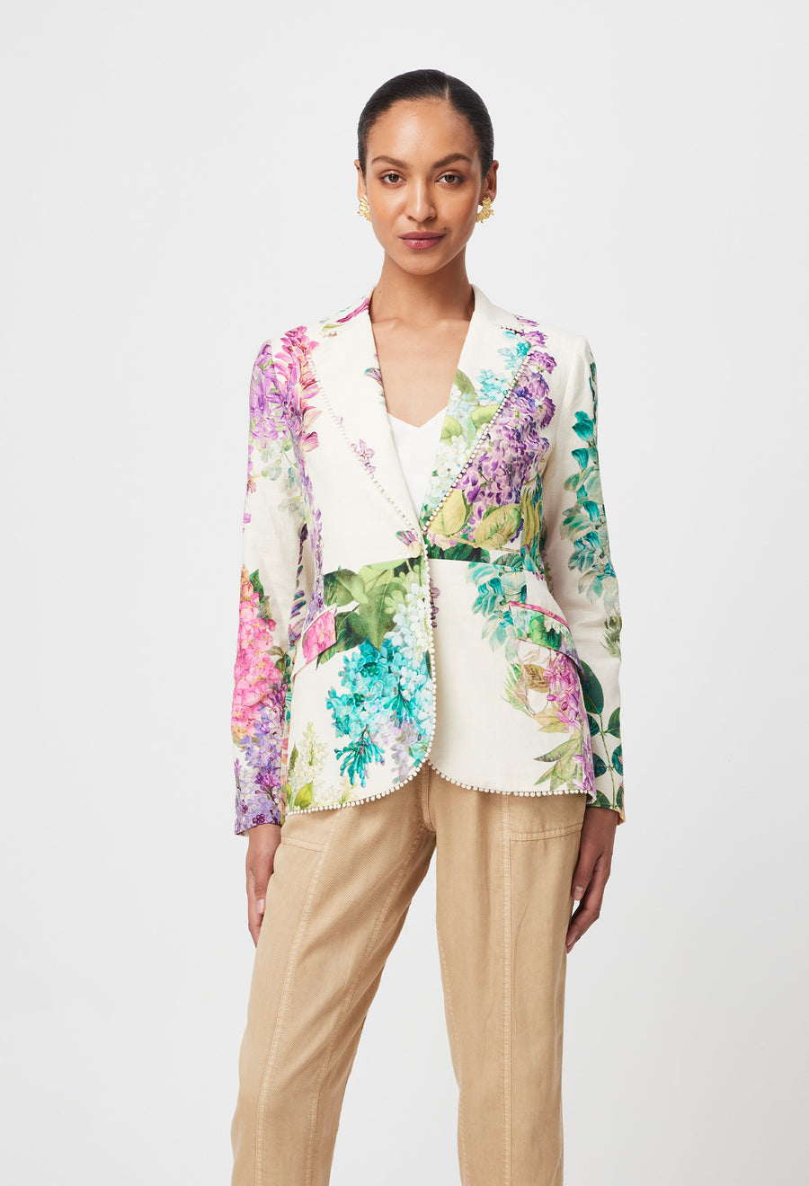 Oncewas II BAHIA LACE Trim Blazer - wisteria alba print