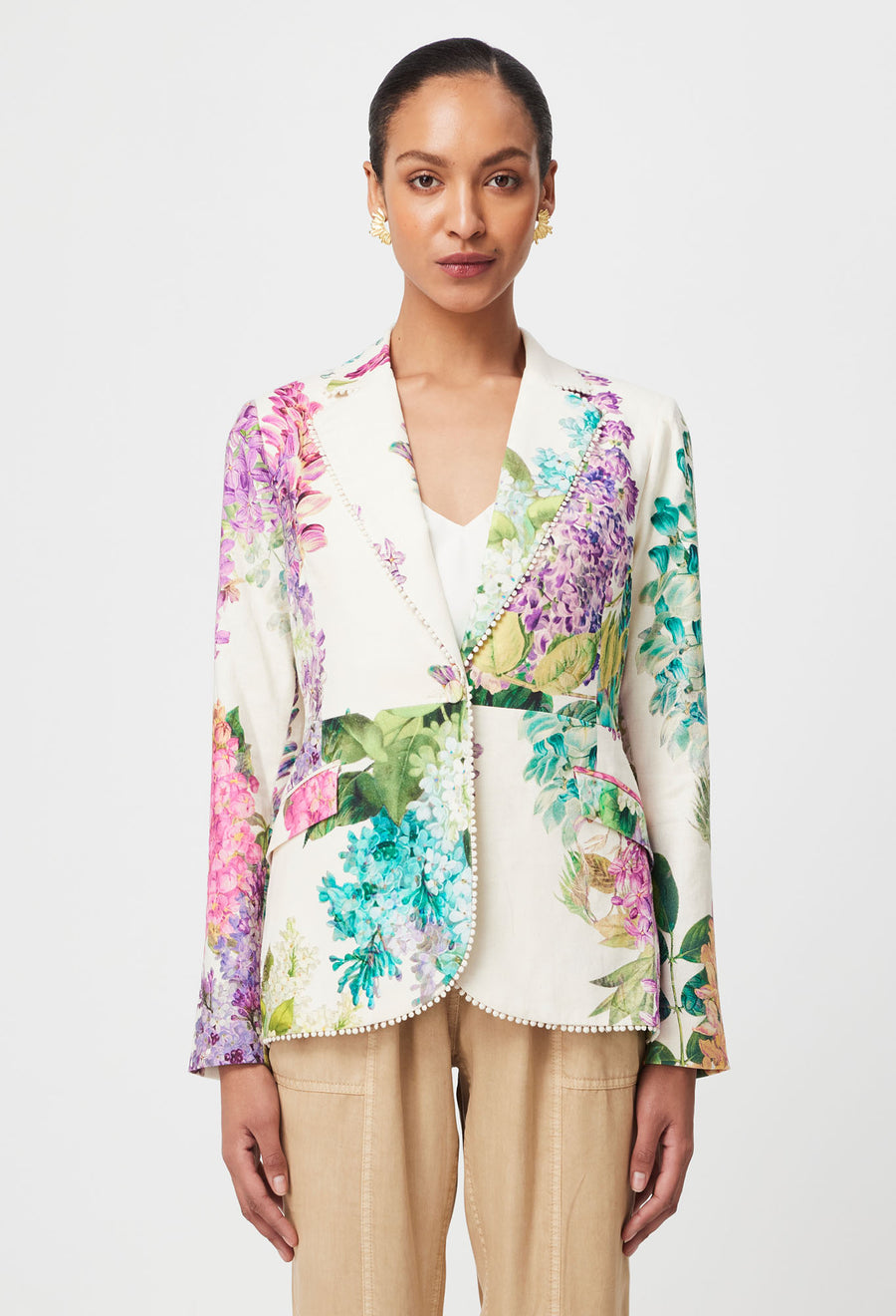 Oncewas II BAHIA LACE Trim Blazer - wisteria alba print