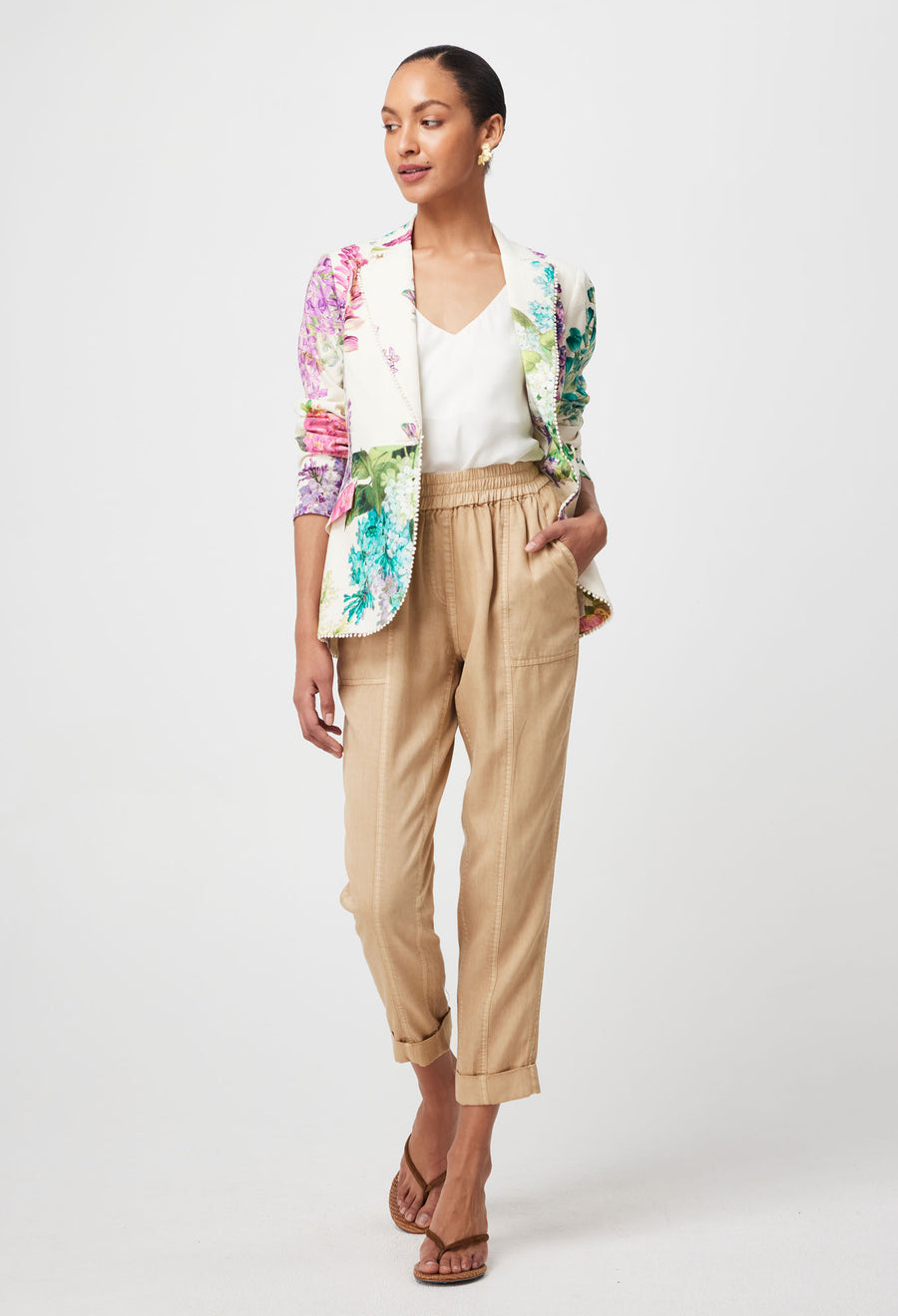 Oncewas II BAHIA LACE Trim Blazer - wisteria alba print