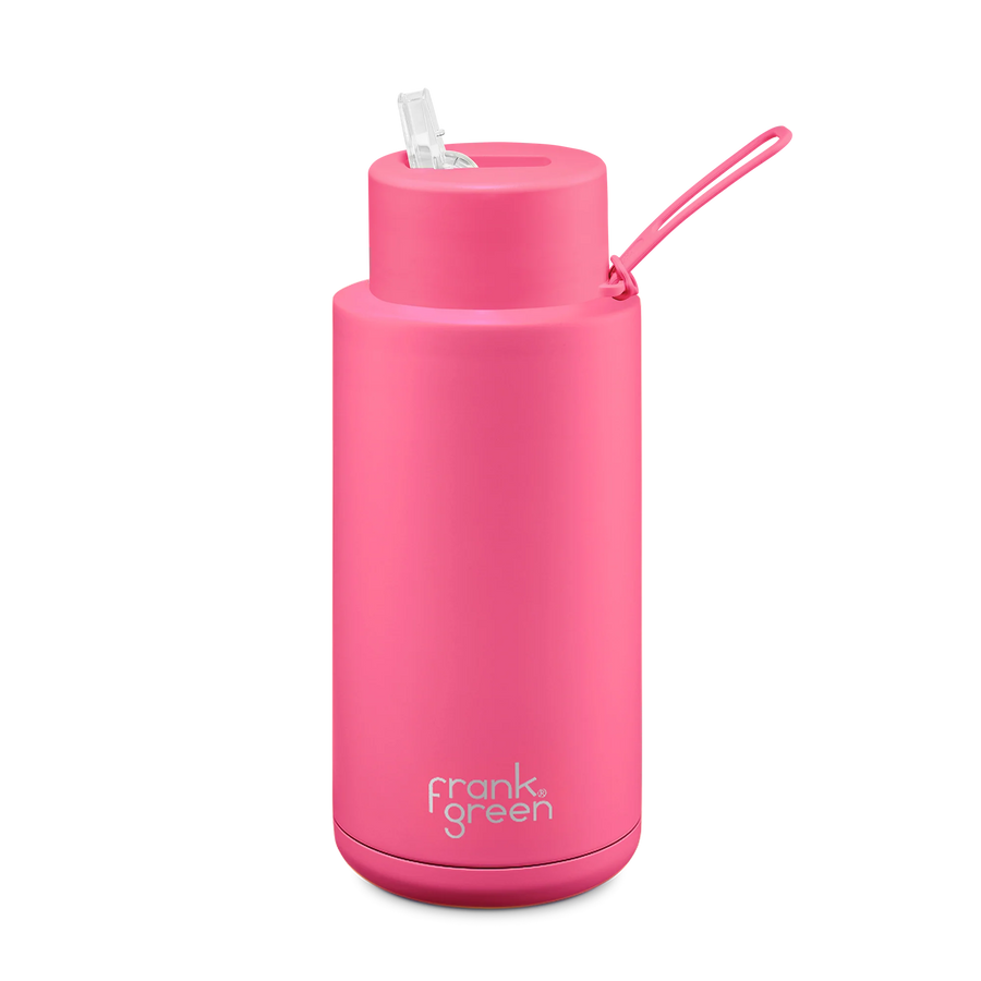 frank green II 34oz Reusable Straw Bottle - neon pink