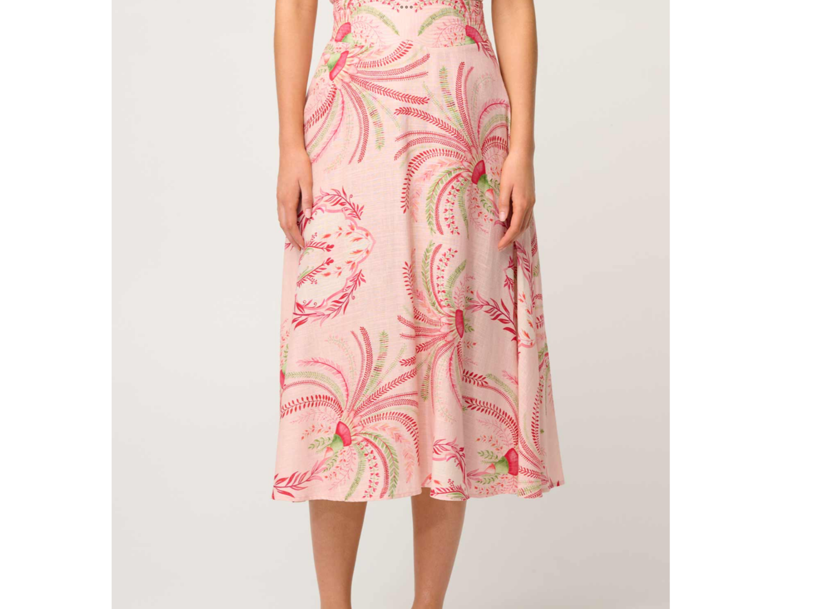 OnceWas II ESTRELLA Linen Viscose Stitch Detail Yoke Skirt - Palmarosa