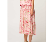 OnceWas II ESTRELLA Linen Viscose Stitch Detail Yoke Skirt - Palmarosa