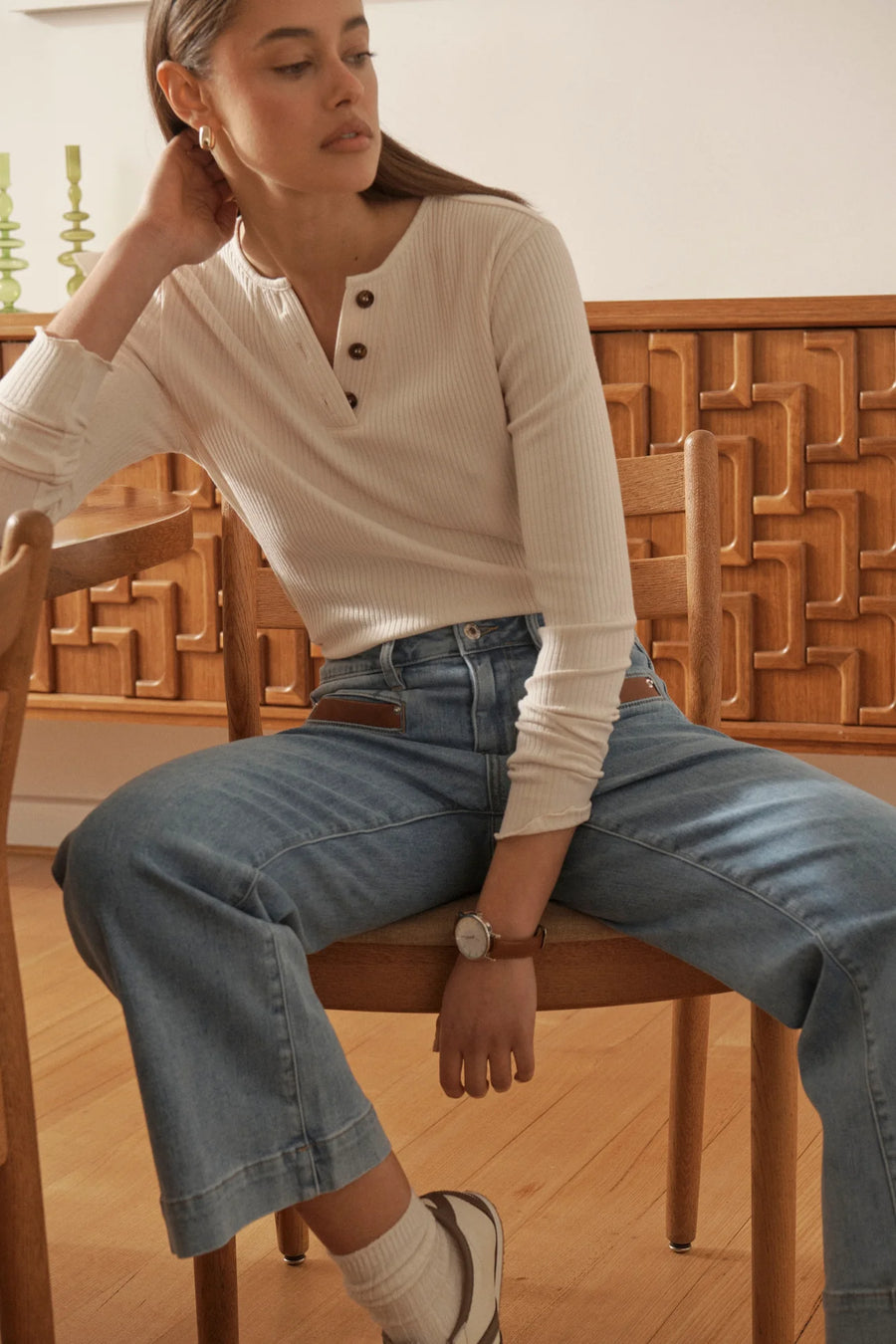 Kireina II FREYA JEAN LEATHER POCKET - 70s Blue