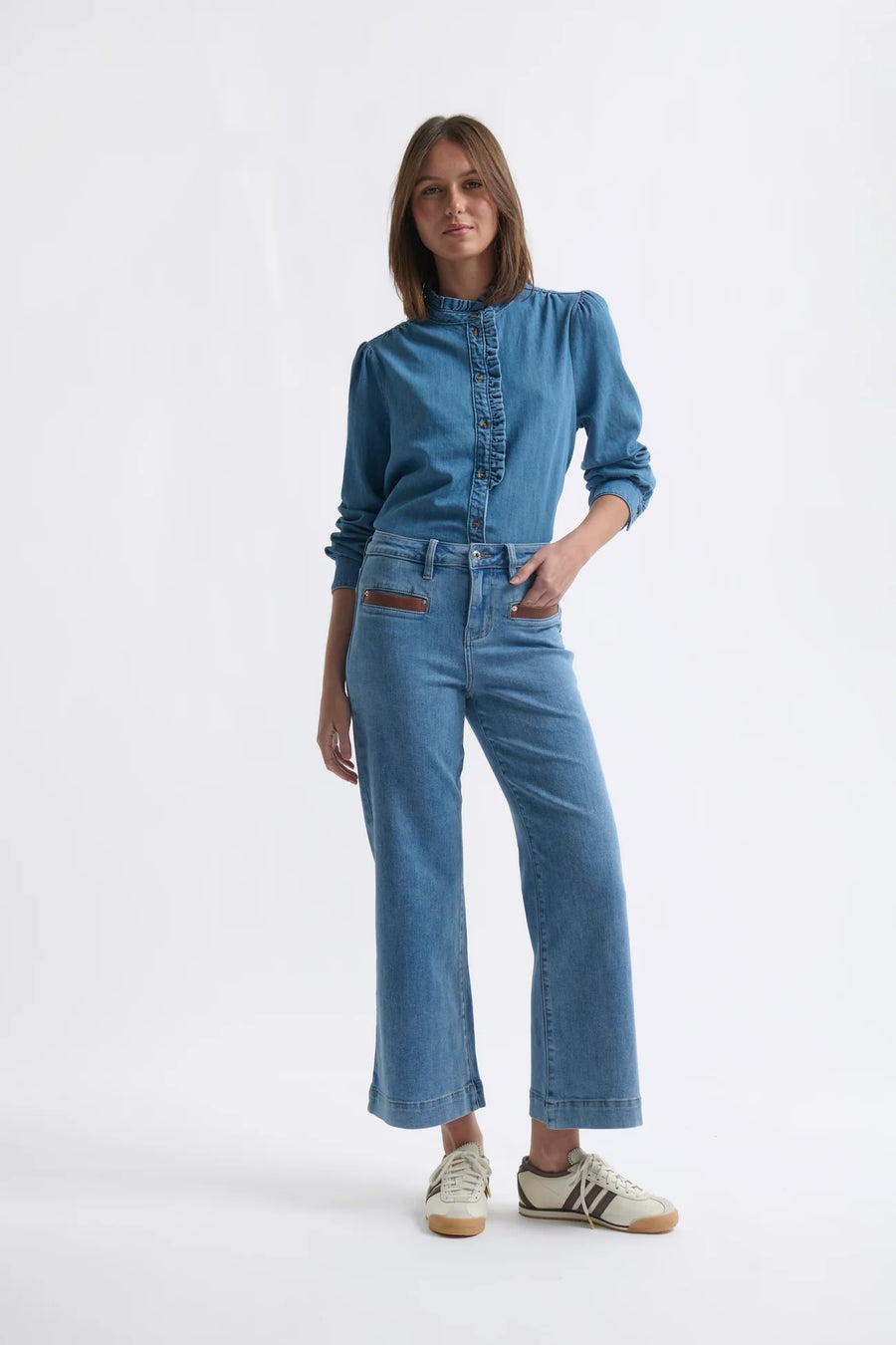 Kireina II FREYA JEAN LEATHER POCKET - 70s Blue