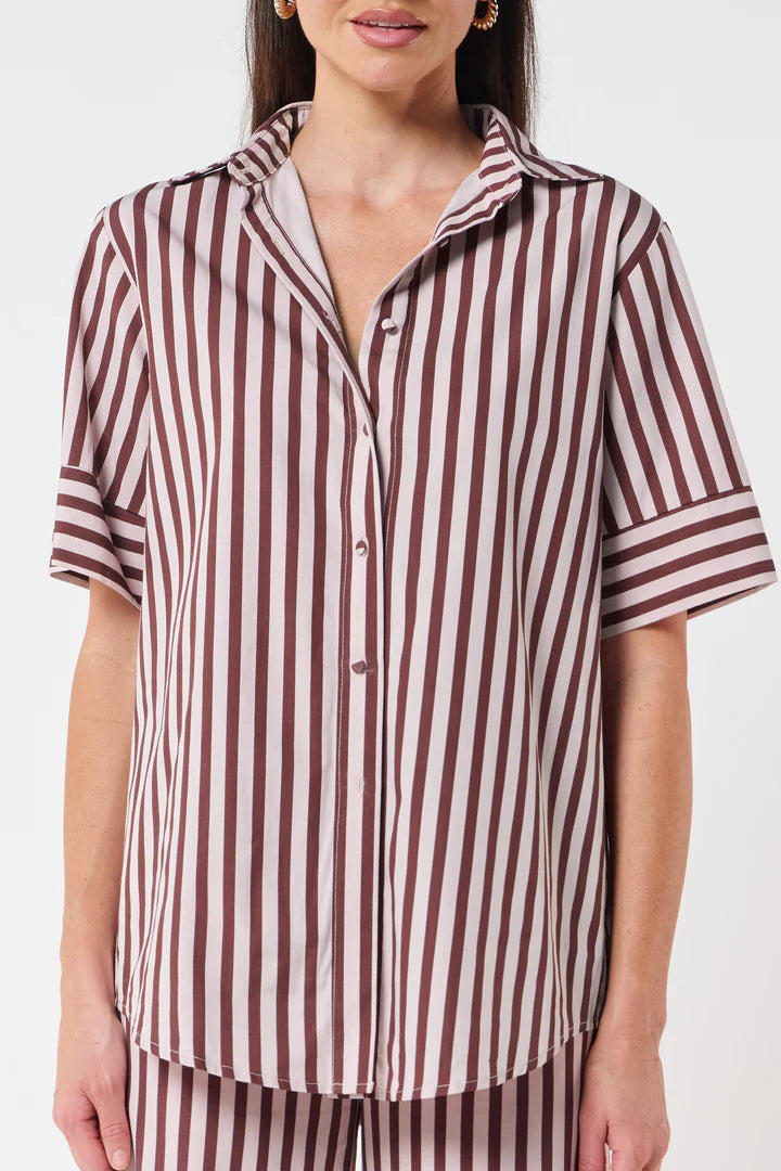 Apero II IRIS Stripe Button Down Shirt - cinnamon/pink