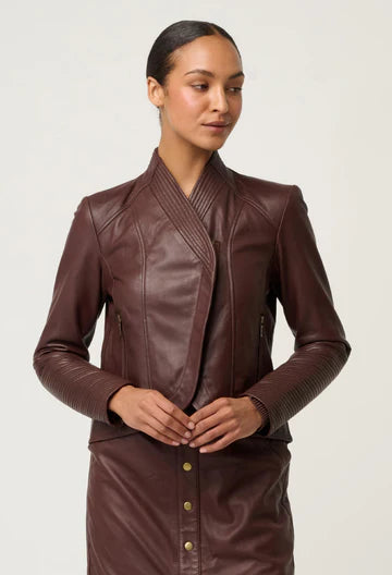 Oncewas II ACER PETITE Leather Shawl Detail Jacket - oxblood