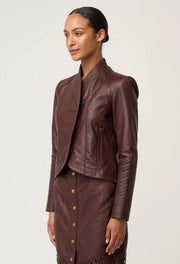 Oncewas II ACER PETITE Leather Shawl Detail Jacket - oxblood