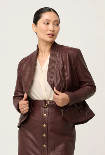 Oncewas II ACER PETITE Leather Shawl Detail Jacket - oxblood