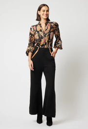 Oncewas II EMPRESS SILK Shirred Cuff Shirt - Dragon Flower Print