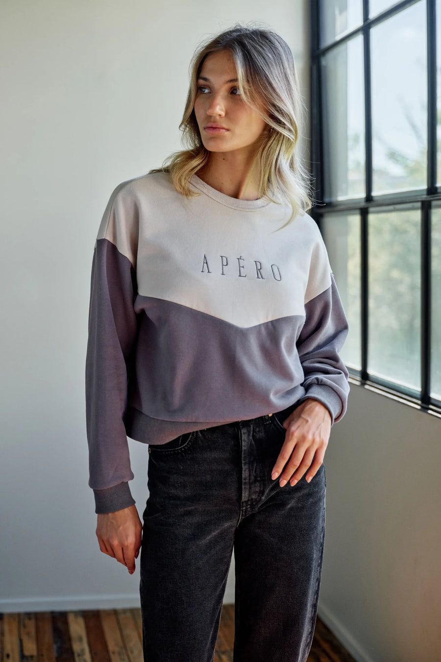 Apero II INTERSECT Oversized Panel Sweater - Steele blue/Grey