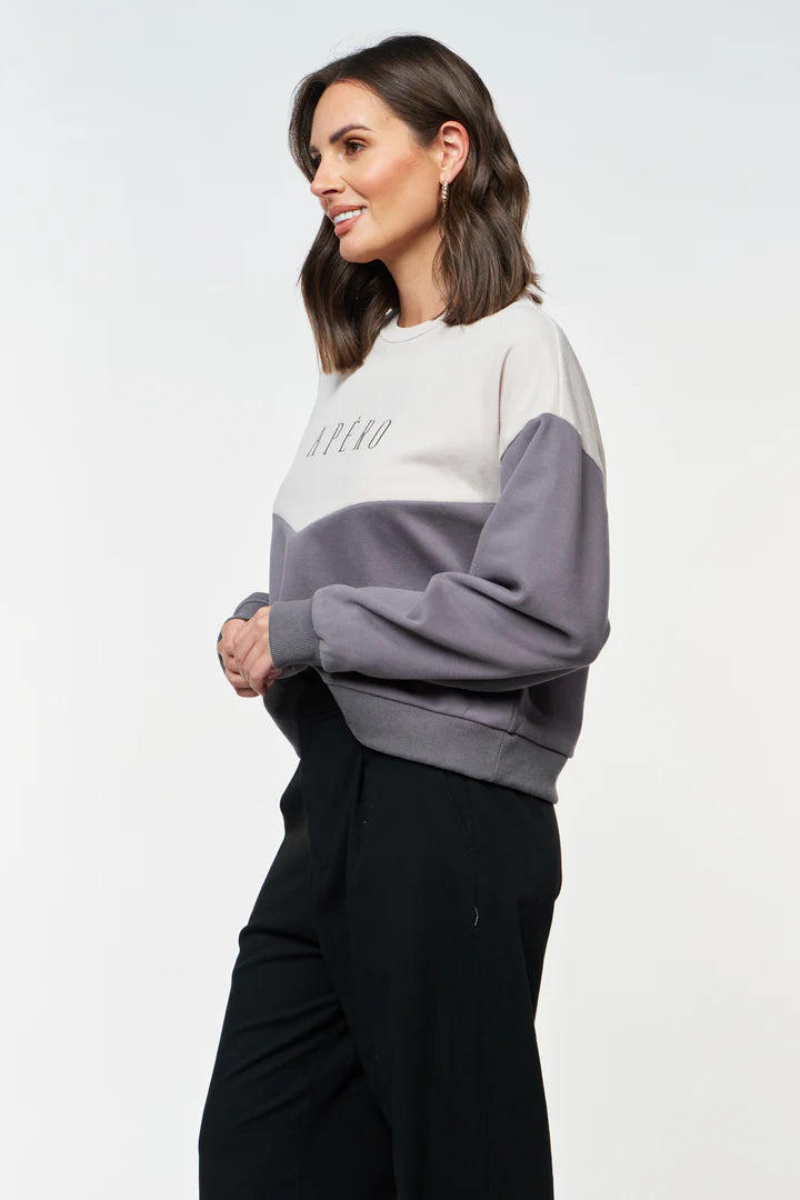 Apero II INTERSECT Oversized Panel Sweater - Steele blue/Grey