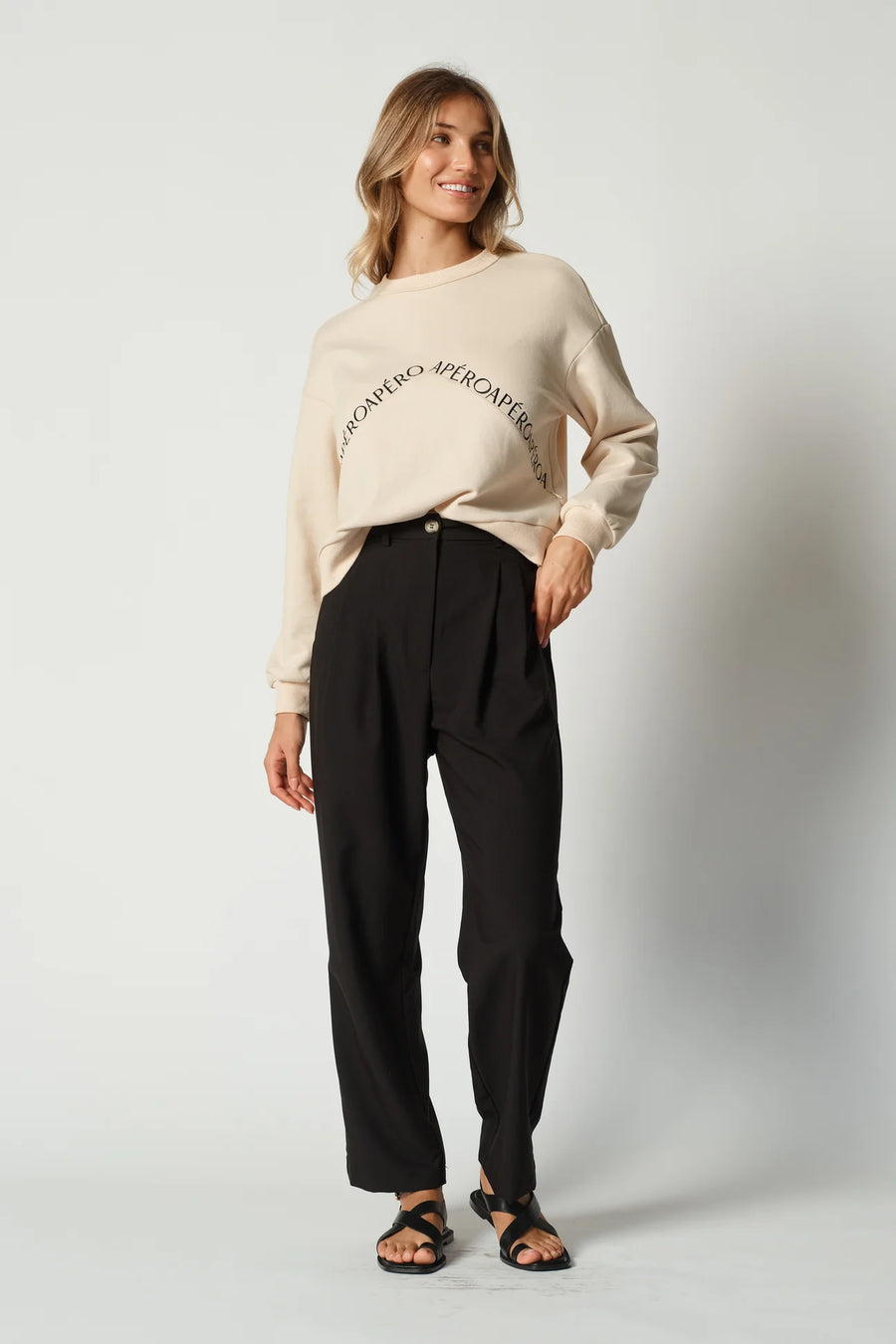 Apero II LOTUS Cropped Panel Sweater - cream/black