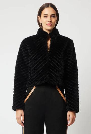 OnceWas II ALTAIR FAUX FUR CROPPED Jacket - black