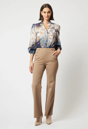 Oncewas II DYNASTY Cotton Silk Shirred Cuff Shirt - lotus flower