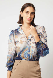 Oncewas II DYNASTY Cotton Silk Shirred Cuff Shirt - lotus flower