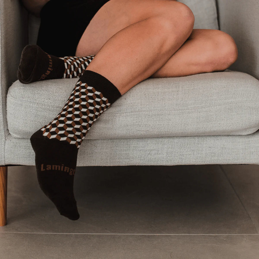 Lamington II MERINO Wool CREW Socks - JERSEY choc check