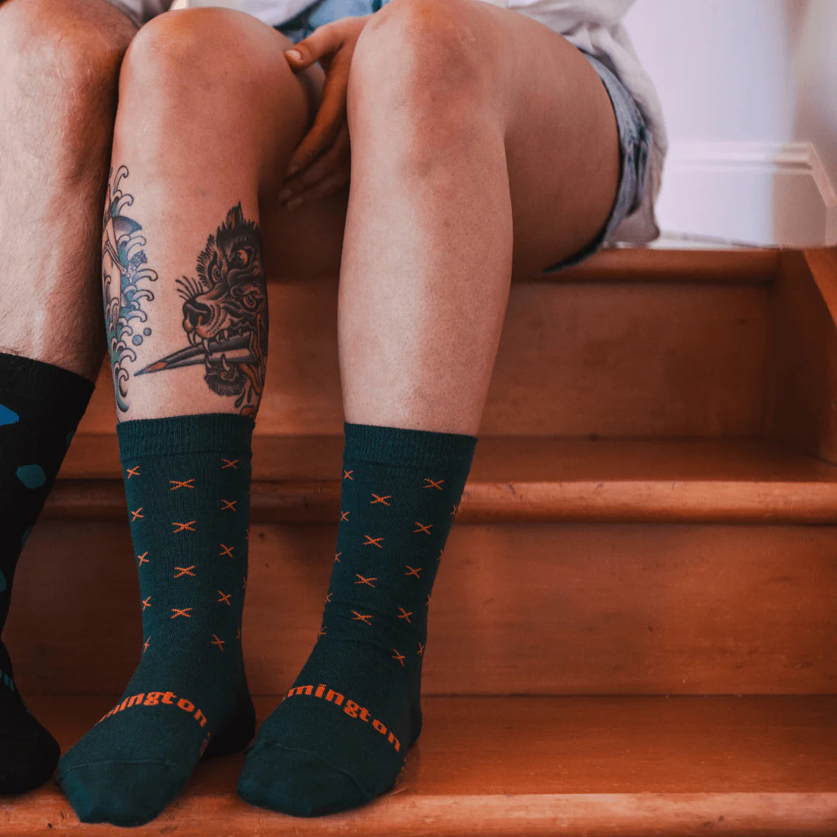 Lamington II MERINO WOOL Crew Socks - WANAKA green x