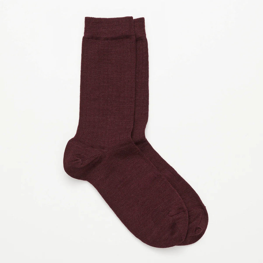 Lamington II MERINO Wool Crew RIB Socks - FIG maroon