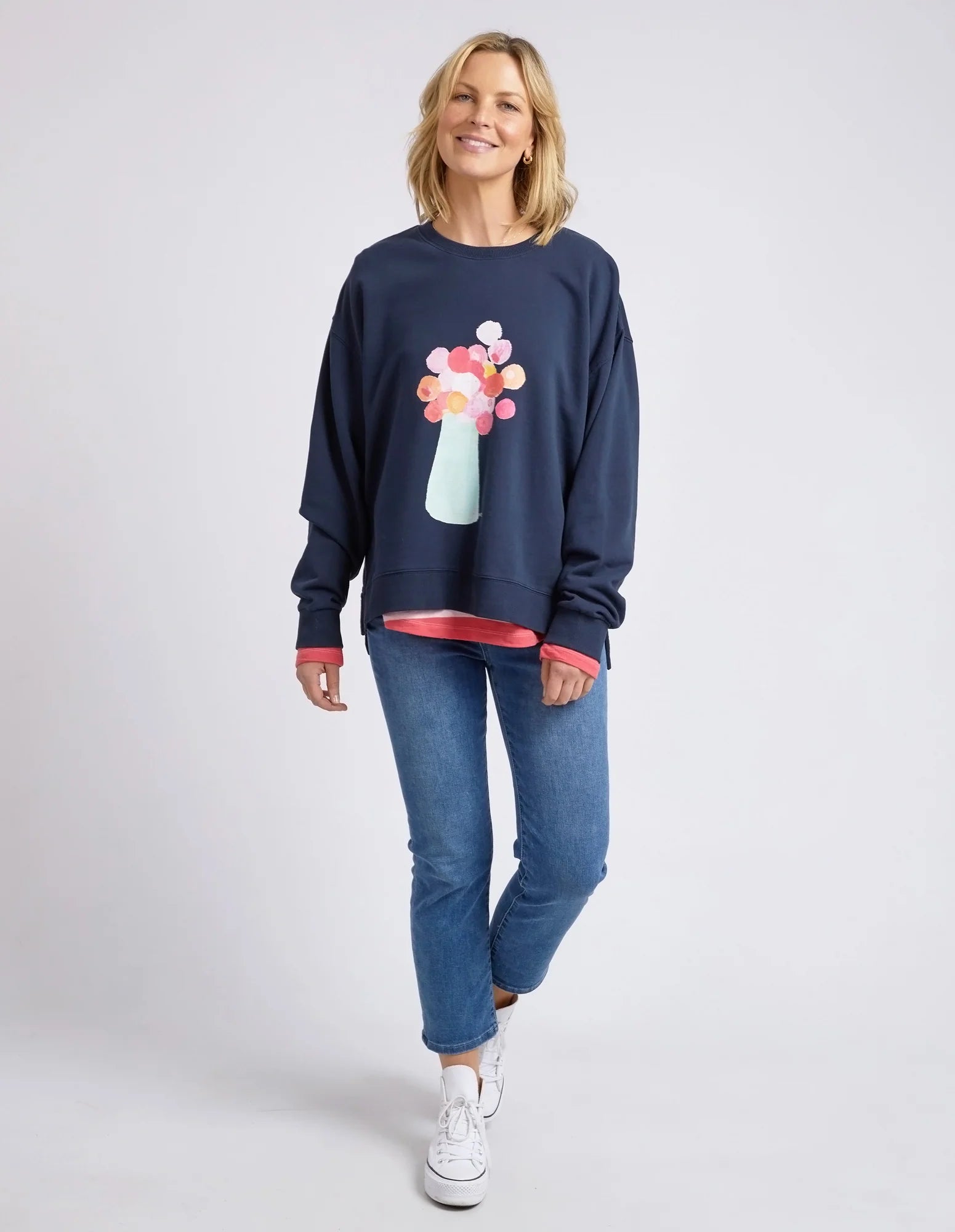 Elm Lifestyle II JANEY Floral Crew Sweater - navy