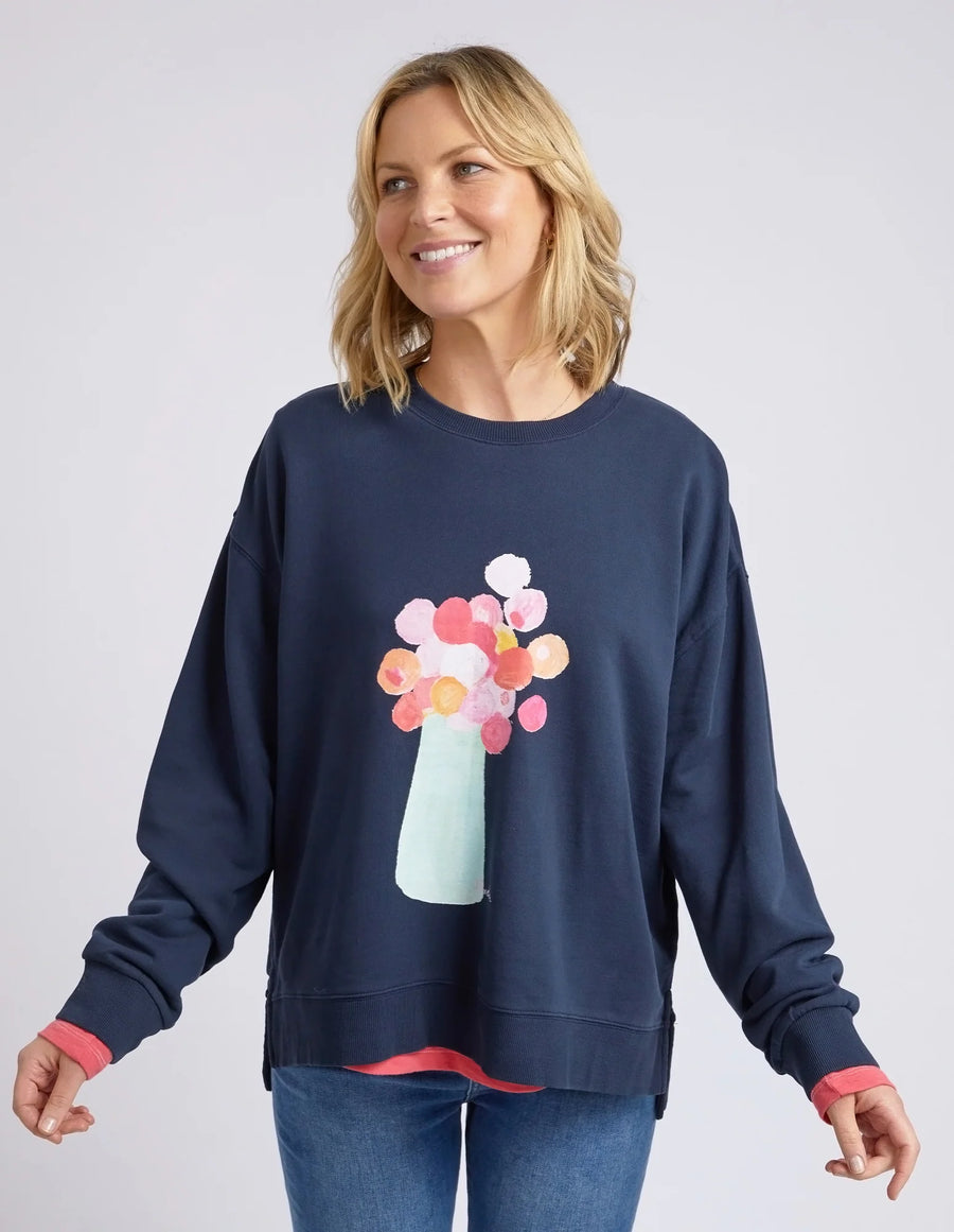 Elm Lifestyle II JANEY Floral Crew Sweater - navy