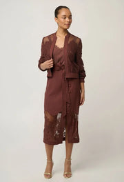 OnceWas II SOLENE Cotton Blend Placement Lace Bomber - rosewood
