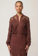 Solene Cotton Blend Placement Lace Bomber - Rosewood
