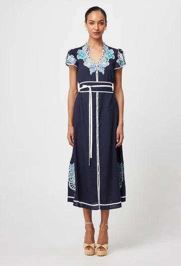 Oncewas II DELRAY Placement Embroidered Maxi Dress - Lapis