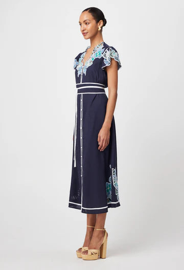 Oncewas II DELRAY Placement Embroidered Maxi Dress - Lapis