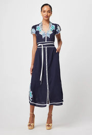 Oncewas II DELRAY Placement Embroidered Maxi Dress - Lapis