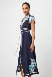 Oncewas II DELRAY Placement Embroidered Maxi Dress - Lapis