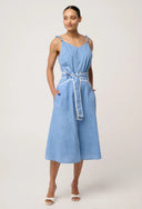Lumiere Cotton Chambray Beaded Strap Cami- blue chambray