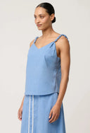Lumiere Cotton Chambray Beaded Strap Cami- blue chambray