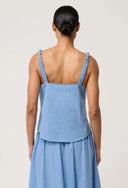 Lumiere Cotton Chambray Beaded Strap Cami- blue chambray