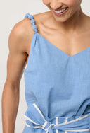 Lumiere Cotton Chambray Beaded Strap Cami- blue chambray