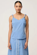 Lumiere Cotton Chambray Beaded Strap Cami- blue chambray