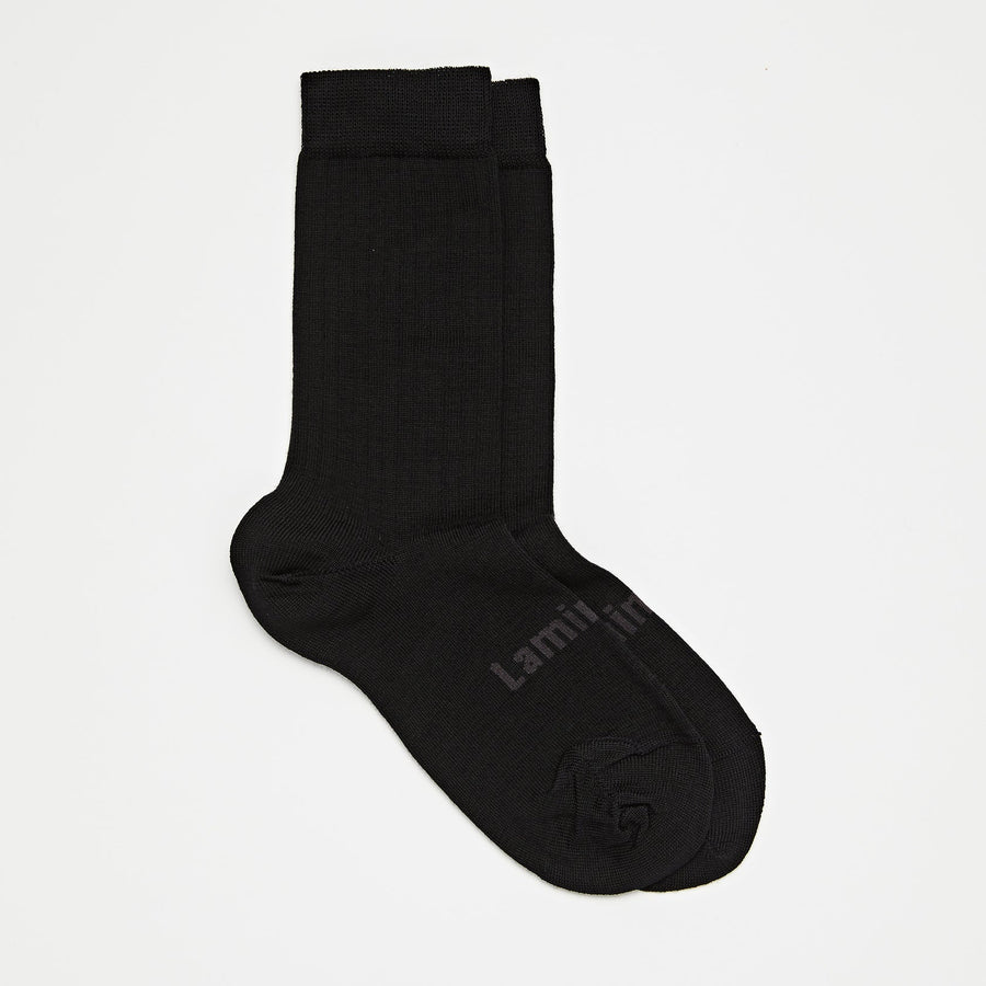 Lamington II Merino Wool Plain Crew Socks- Black